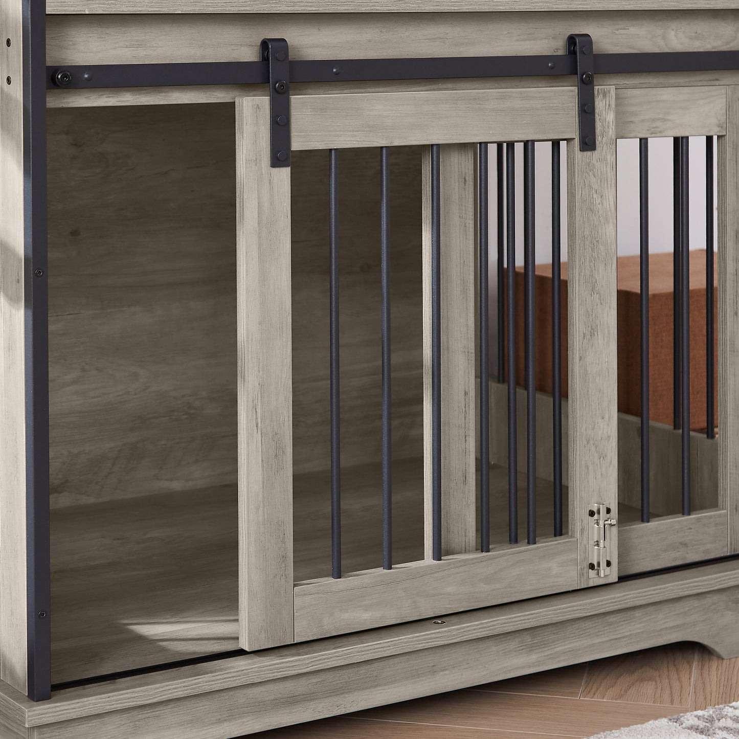 Sliding door dog crate with drawers. Grey,35.43'' W x 23.62'' D x 33.46'' H