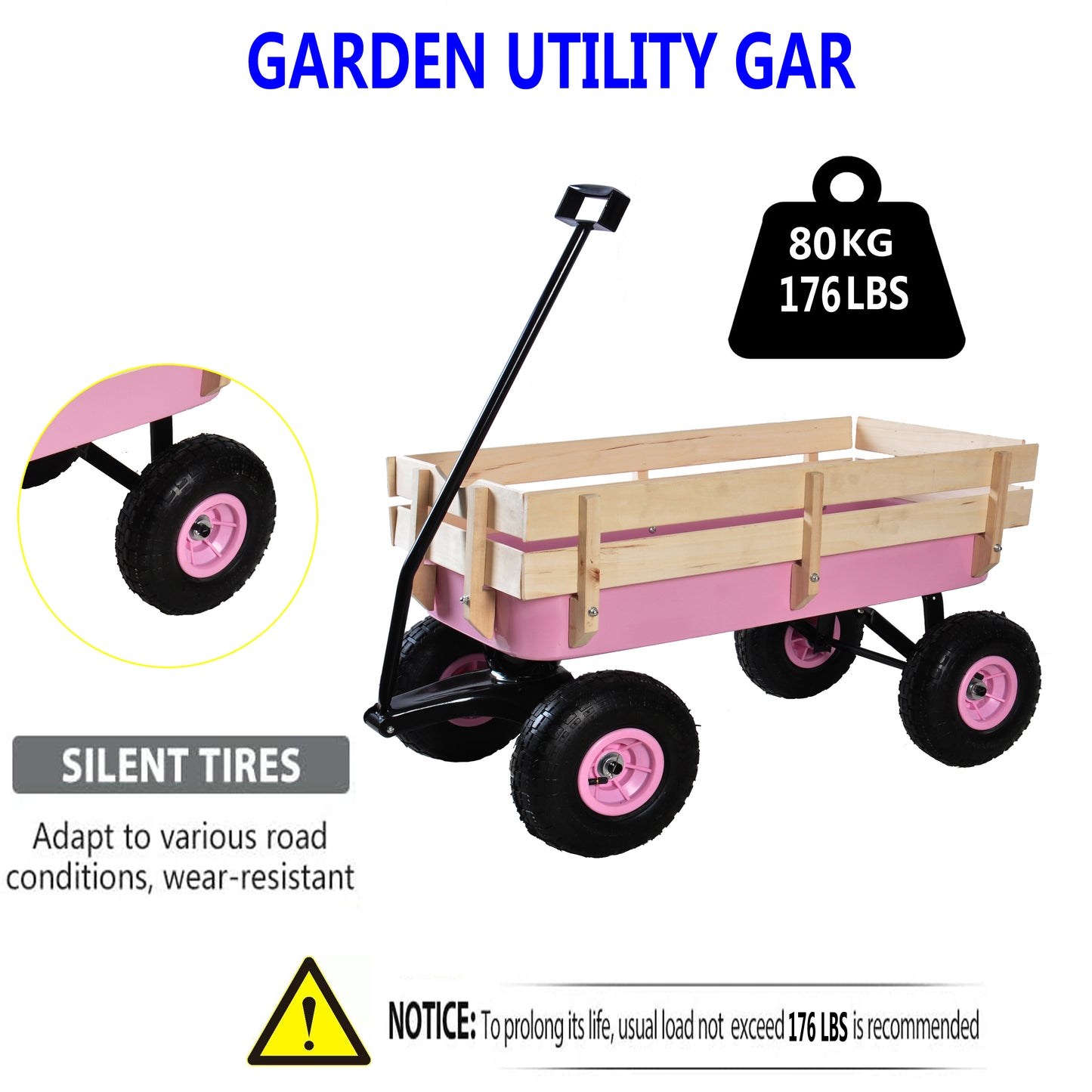 Outdoor Wagon All Terrain Pulling w/Wood Railing Air Tires Garden Cart