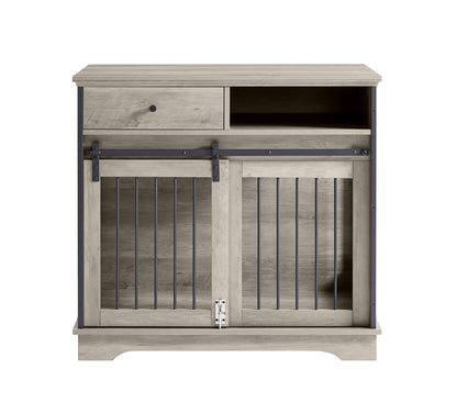 Sliding door dog crate with drawers. Grey,35.43'' W x 23.62'' D x 33.46'' H