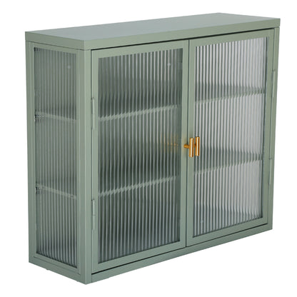 Retro Style Haze Double Glass Door Wall Cabinet With Detachable Shelves for Office, Dining Room,Living Room, Kitchen and Bathroom Mint Green(=OLD ITEM CODE W68751725)