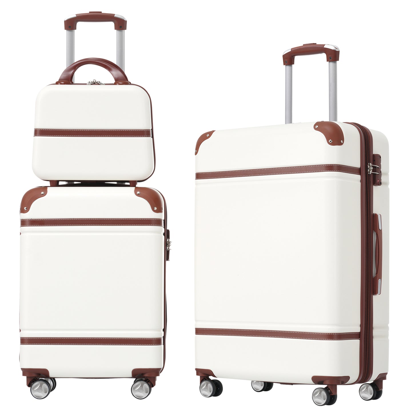 Hardshell Luggage Sets 3 Pieces 20"+24" Luggages and Cosmetic Case Spinner Suitcase with TSA Lock  Lightweight,White