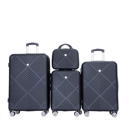 4-piece ABS lightweight suitcase, 14 inch makeup box, aircraft wheels (14/20/24/28) BLACK