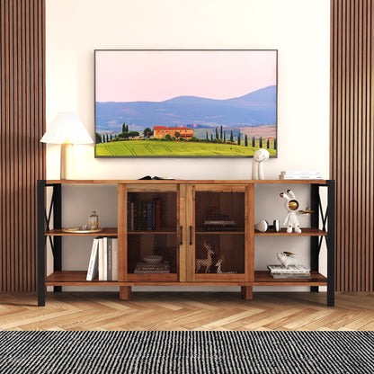 TV Stands for Living Room, Industrial TV Stand for Bedroom Furniture, Farmhouse TV Stand 80 Inch Television Stand , Modern Horizontal Wood and Metal Open Bookshelf