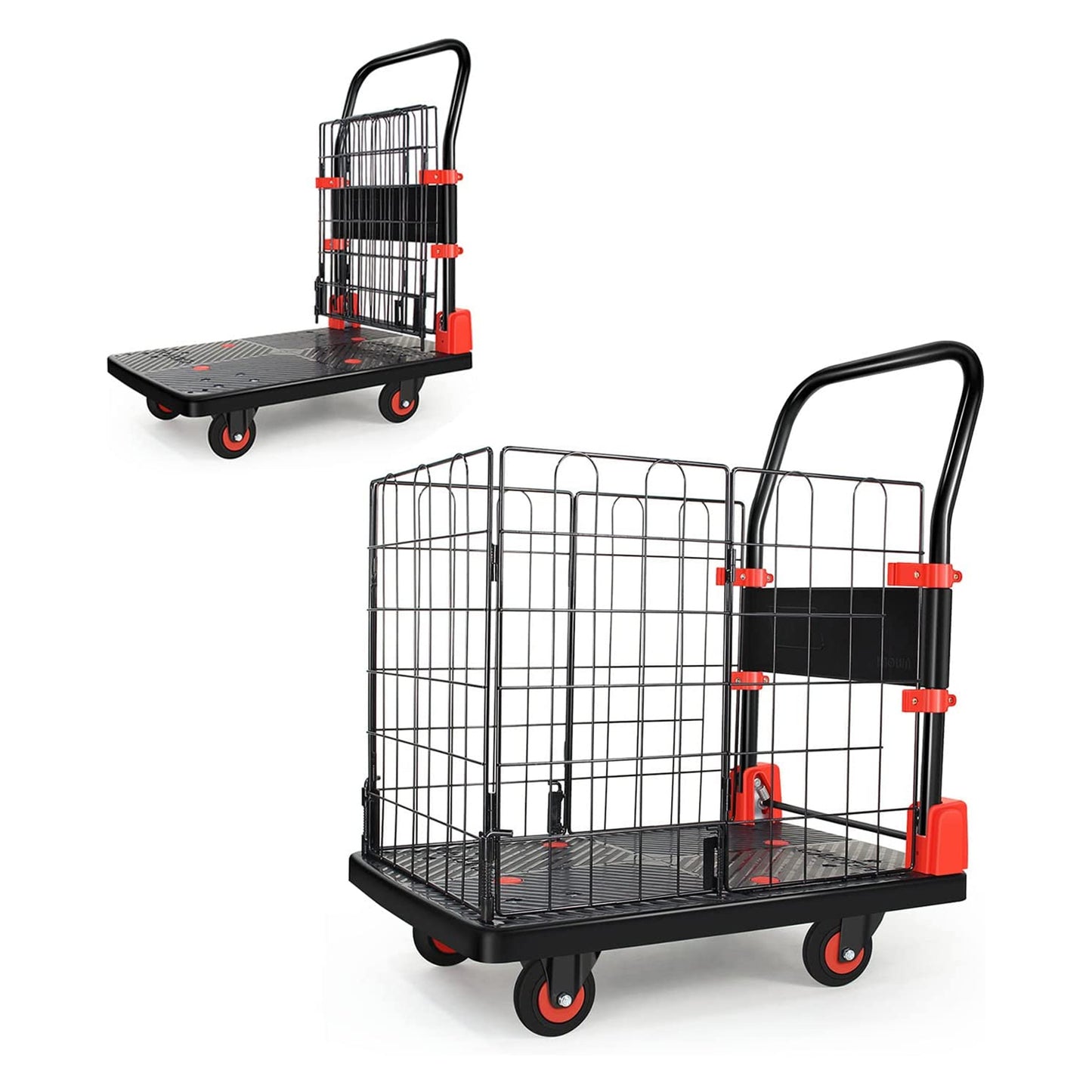 Foldable Platform Push Hand Truck Cart, Basket Cage Cart, 330 lbs. Weight Capacity