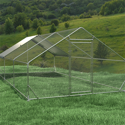 Large Metal Chicken Coop Walk-in Poultry Cage Hen Run House Rabbits Habitat Cage Spire Shaped Coop with Waterproof and Anti-Ultraviolet Cover (19.5' L x 9.7' W x 6.4' H)