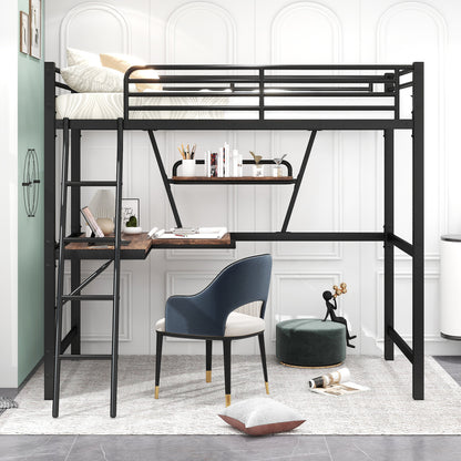 Twin Size Loft Metal&MDF Bed with Desk and Shelf, Black (Old SKU:SM001105AAB-1)