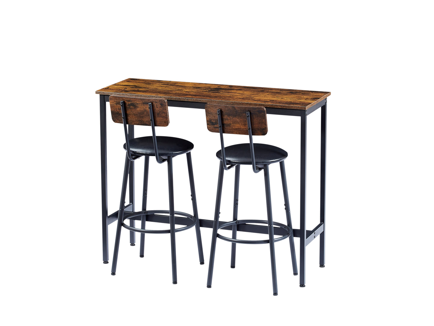 Bar Table Set with 2 Bar stools PU Soft seat with backrest, Rustic Brown, 43.31'' L x 15.75'' W x 35.43'' H.