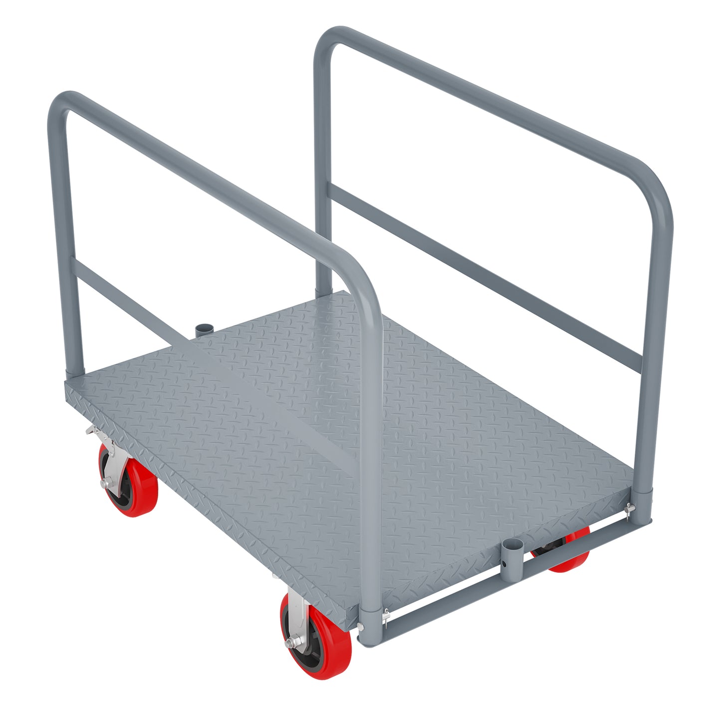 Steel Panel Truck, Heavy Duty Drywall Cart Lumber Cart Platform Truck Flat Cart, 2000lbs, 6" Swivel Brake Casters, with 3 Side Handrails (36" x 24")