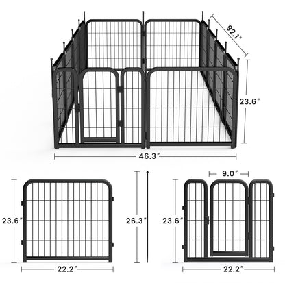 Dog Playpen Outdoor, 12 Panel Dog Fence 24" Pet Pen for Small Dogs Pet Exercise Pen for Puppy/Rabbit/Small Animals Portable Playpen for RV Camping Garden Yard, Indoor. Black, 22.2'' W x 23.6'' H.