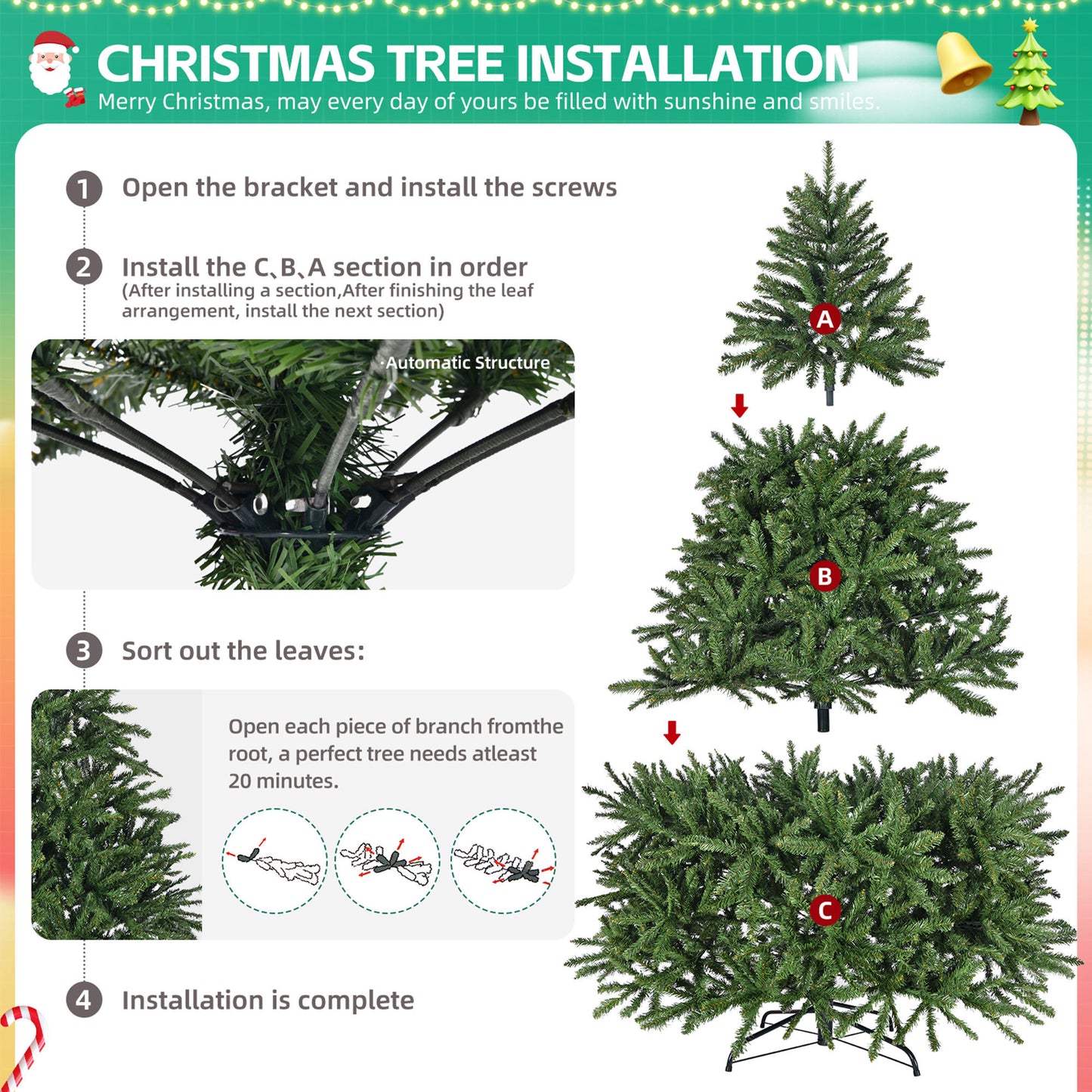 4.5 Ft Artificial Christmas Tree, Premium Hinged Spruce Tree with Metal Stand, 663 Tips Full Xmas Tree for Holiday Indoor Decor, Easy Assembly