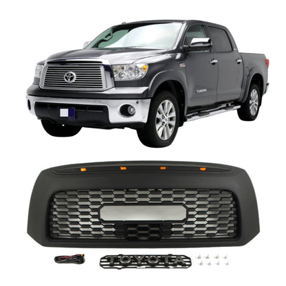 Front Gril For 2007-2013  Toyota Tundra TRD Pro Grill With  Lights and Letters Matte Black