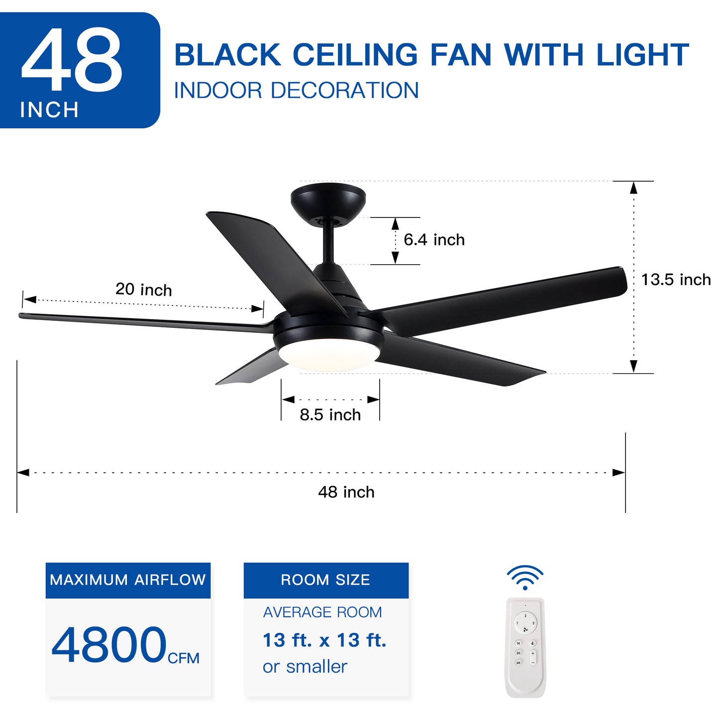 48" YUHAO Modern Contemporary  LED Ceiling Fan with Remote Control