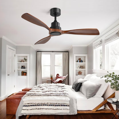 48 Inch Ceiling Fan Without Light, 3 Solid Wood Blades Outdoor Ceiling Fan 6-speed Reversible DC Motor for Living Room