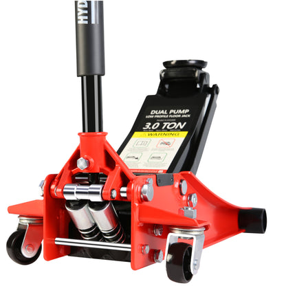 Hydraulic Low Profile and Steel Racing Floor Jack with Dual Piston Quick Lift Pump,3 Ton (6600 lb) Capacity,  Lifting range 3.3"-18.5"