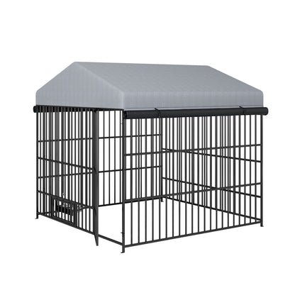 Large Dog Kennel Outdoor Pet Pens Dogs Run Enclosure Animal Hutch Metal Coop Fence with Roof Cover(6.6'L x 6.6'W x 6.4'H)