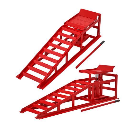 2 Pack Hydraulic Car Ramps 5T 11000lbs Low Profile Car Lift Service Ramps Truck Trailer Garage,Height Hydraulic Vehicle Ramps (Red)