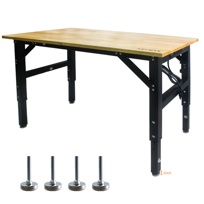 Metal Adjustable Worktable with Socket and Wooden Top