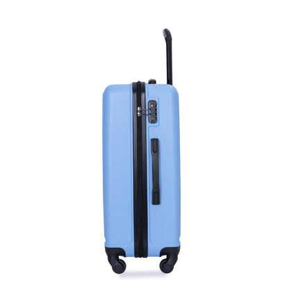 3 Piece Luggage Sets ABS Lightweight Suitcase with Two Hooks, Spinner Wheels, TSA Lock, (20/24/28) LIGHT BLUE