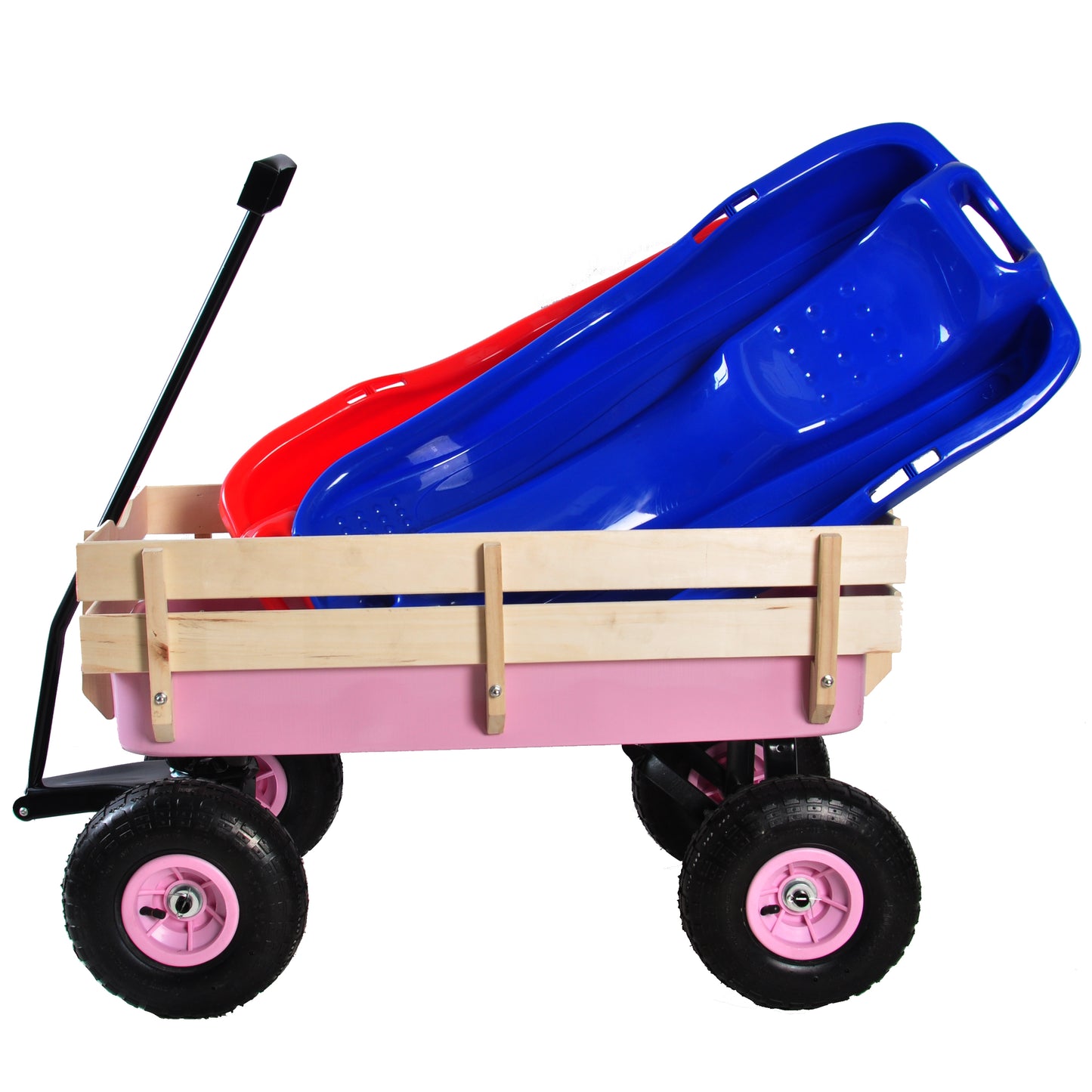 Outdoor Wagon All Terrain Pulling w/Wood Railing Air Tires Garden Cart