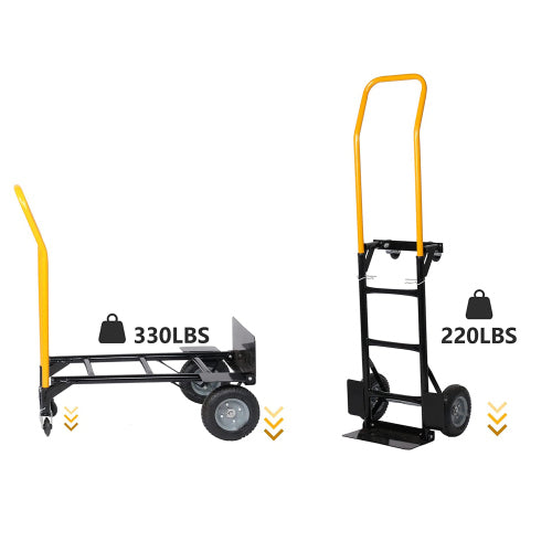 Hand Truck Dual Purpose 2 Wheel Dolly Cart and 4 Wheel Push Cart with Swivel Wheels 330 Lbs Capacity Heavy Duty Platform Cart for Moving/Warehouse/Garden/Grocery