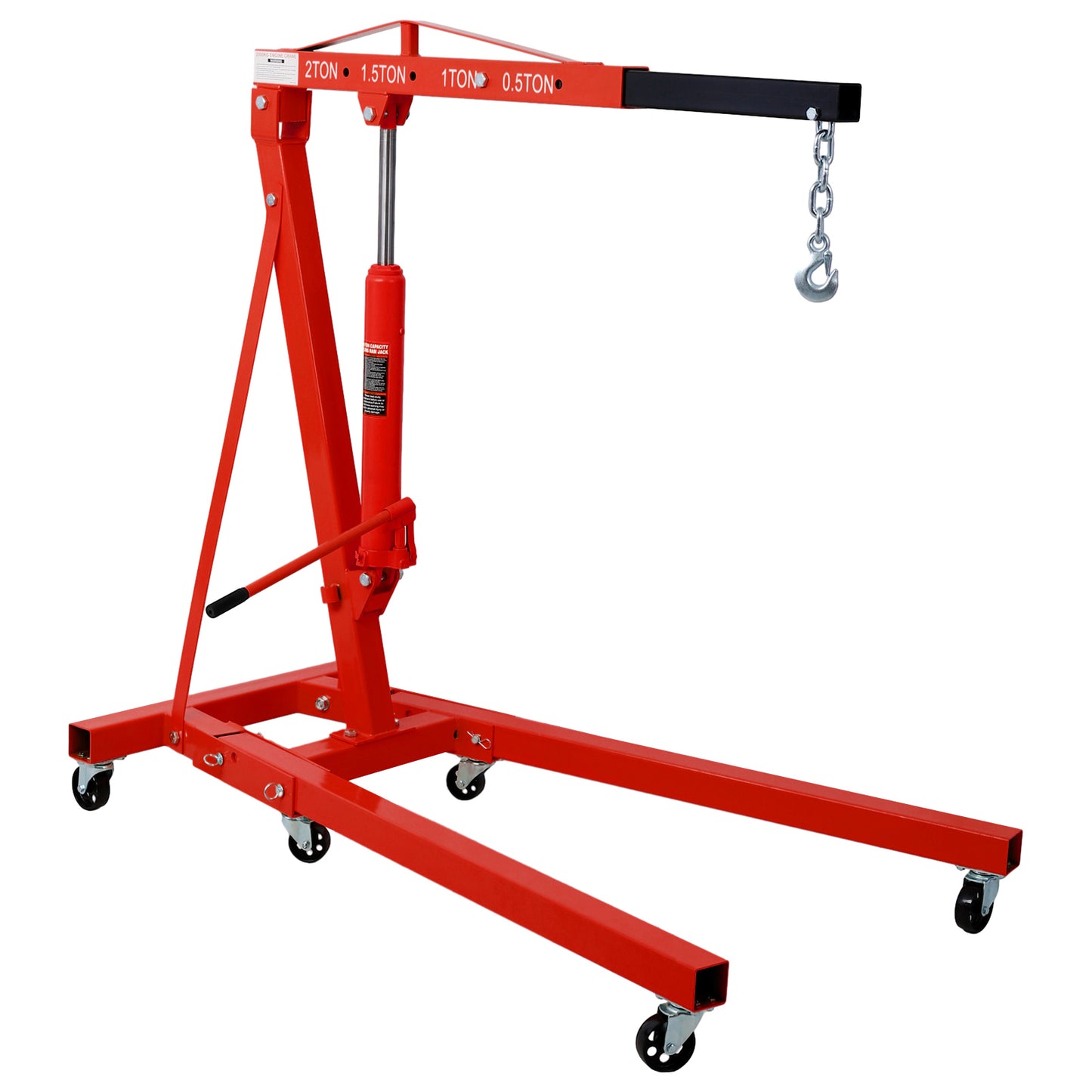 2 Ton Folding Engine Hoist Cherry Picker Shop Crane Hoist Lift, Heavy Duty Steel with 6 Iron Caster Wheels (red)