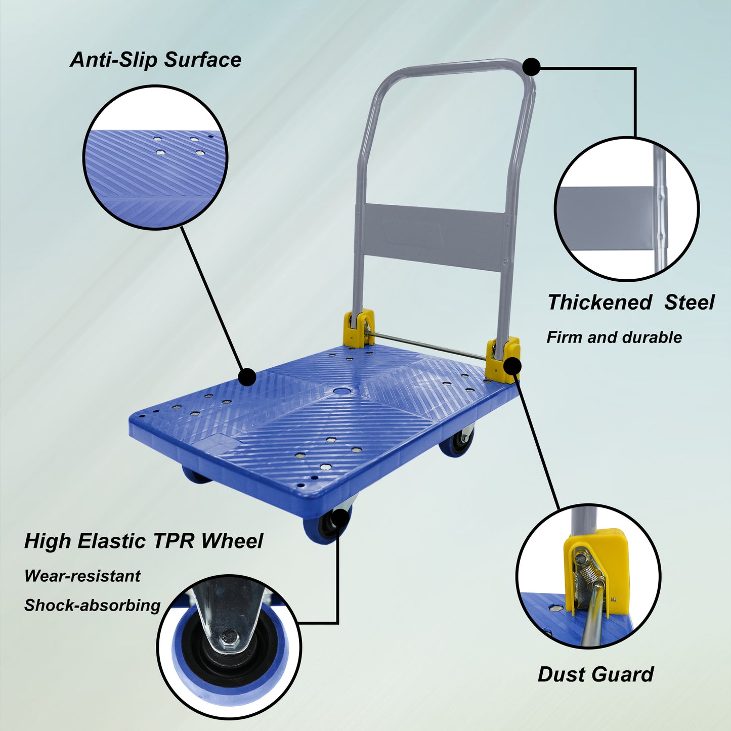 Foldable Platform Push Hand Truck Cart, 440 lbs. Weight Capacity, 2 Swivel Brake Wheels