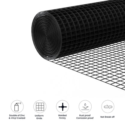 Black Hardware Cloth 1/2 inch 48" x 50' 19 Gauge vinyl coated welded wire mesh roll- PVC Hardware Cloth- , Chicken Coop Wire Mesh, Gopher Barrier Welded Wire Mesh Fence, Rat Fence