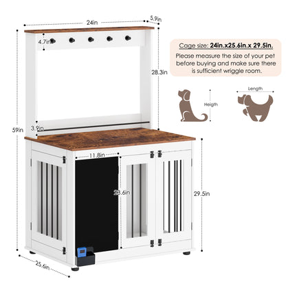 Dog crate,Graffiti dog cage, kennel with double doors, crate interior furniture, heavy wooden dog cage, large dog, white