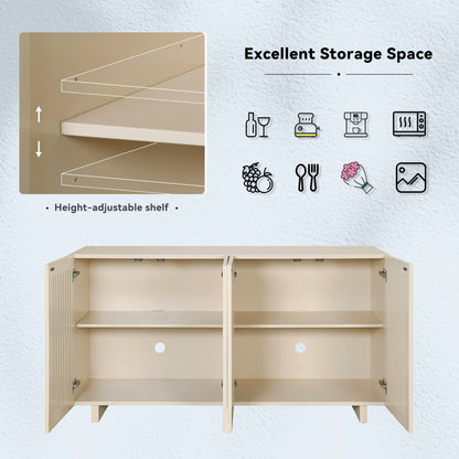 TREXM Modern Style Sideboard with Superior Storage Space, Hollow Door Design and 2 Adjustable Shelves for Living Room and Dining Room (Almond)