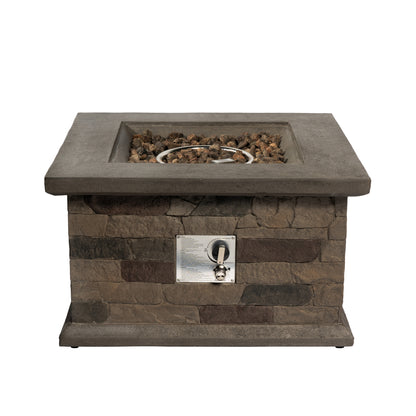 Outdoor Propane Fire Pit Table 28-inch Imitation Stone Square Concrete Propane Fire Pit with Lava Rocks and Rain Cover 40,000 BTU Gas Smokeless Fire Pit for Outside Patio,Garden,Deck,Backyard