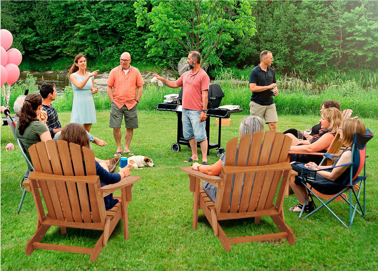 Oversize Wooden Outdoor Folding Adirondack Chair with Pre-Assembled BackRest & SeatBoard, Wood Patio Chair for Garden Backyard Porch Pool Deck Firepit