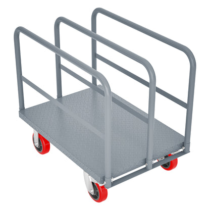 Steel Panel Truck, Heavy Duty Drywall Cart Lumber Cart Platform Truck Flat Cart, 2000lbs, 6" Swivel Brake Casters, with 3 Side Handrails (36" x 24")