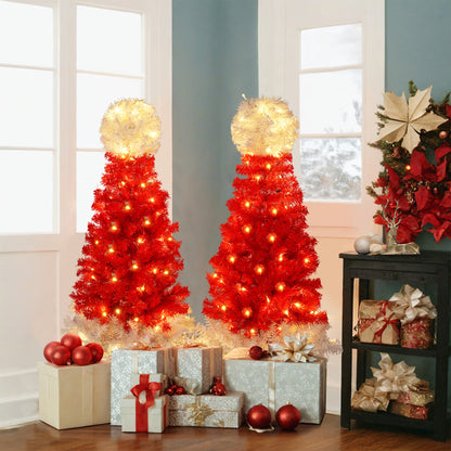 Lighted  Santa Hat Style Christmas Tree Set of 2, 4ft Artificial Tree with Warm White Lights, Christmas Tree for Decoration Inside and Outside