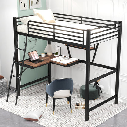 Twin Size Loft Metal&MDF Bed with Desk and Shelf, Black (Old SKU:SM001105AAB-1)