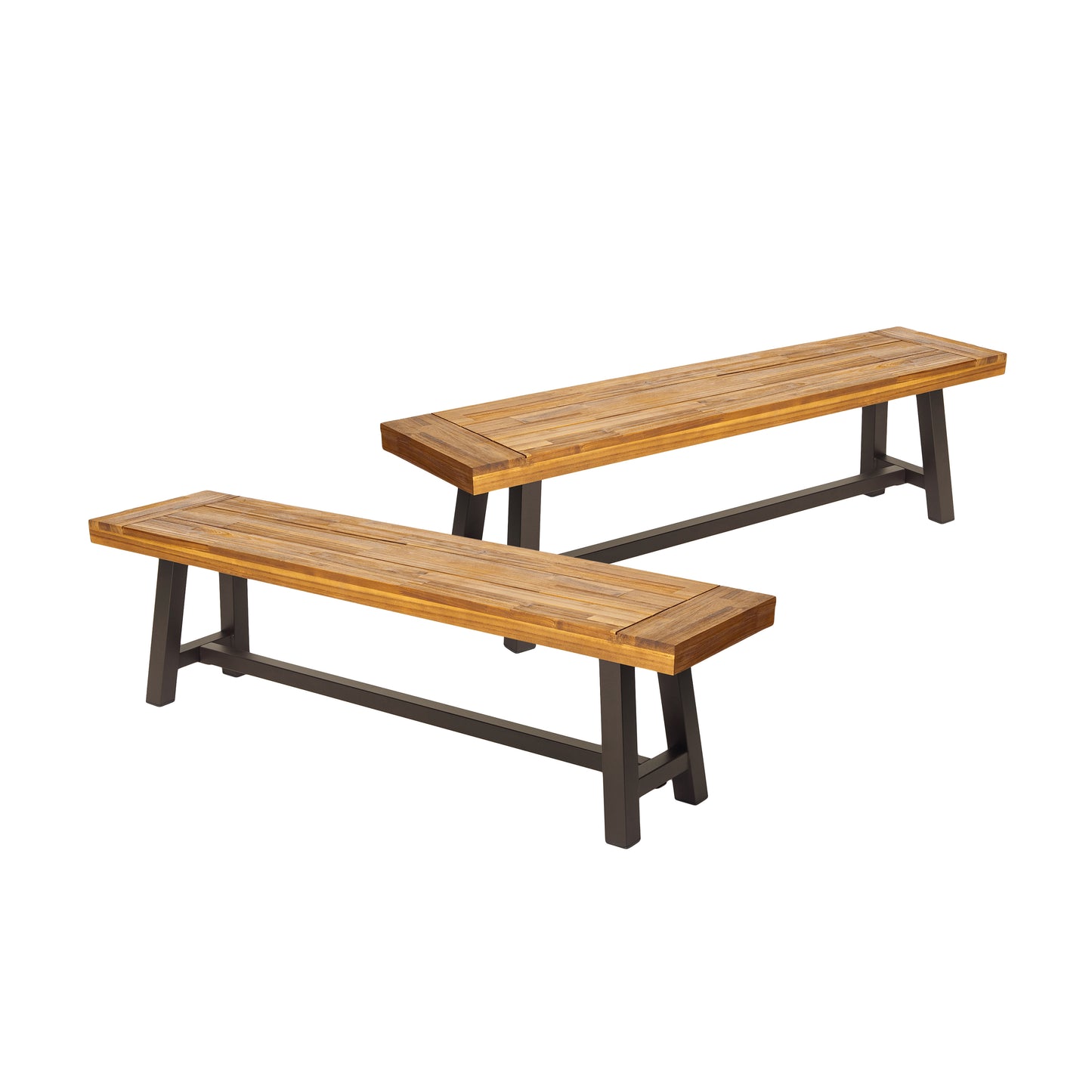 Outdoor Carlisle Benches, Sandblasted Brown + Rustic Metal (Set of 2)