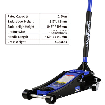 2.5 Ton Low Profile Floor Jack, Steel Racing Floor Jack with Dual Pistons Quick Lift Pump, Hydraulic floor jack Lifting range 3.5"-19.5"