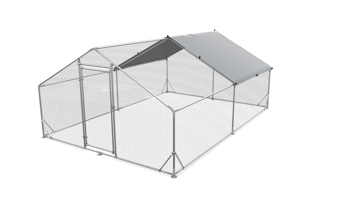 Large Metal Chicken Coop Walk-in Poultry Cage Hen Run House Rabbits Habitat Cage Spire Shaped Coop with Waterproof and Anti-Ultraviolet Cover (13.1' L x 9.8' W x 6.4' H)