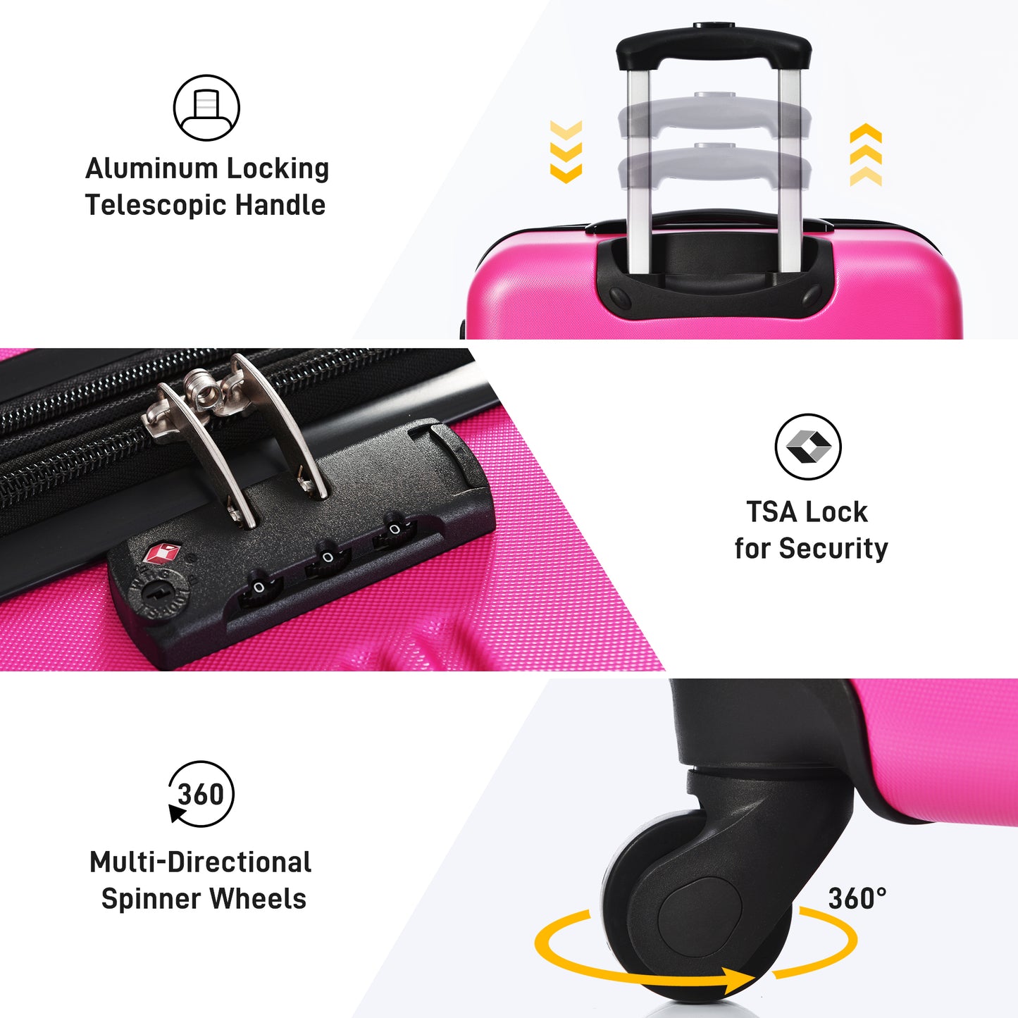 Hardshell Luggage Sets 4 pcs + Bag Spinner Suitcase with TSA Lock Lightweight-16"+20"+24"+28" Luggages