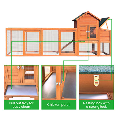 122＂Large Wooden Chicken Coop,Outdoor  Hen House with Nest Box ,Wire Fence Poultry Cage