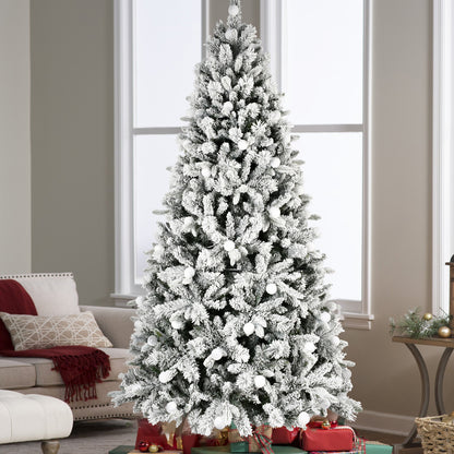 8FT PE+PVC  Floceked Christmas Tree with Easy Power & Memory Wire Technology, 470 Dual-Color LEDs With 10 Function, G45 Bulbs, and 1793 Tips , Innovative Holiday Experience!