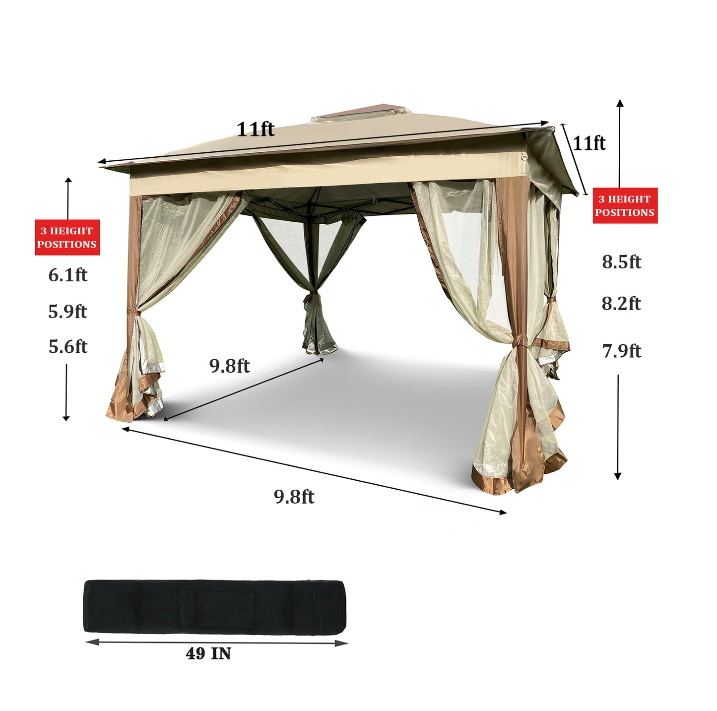 Outdoor 11x 11Ft Pop Up Gazebo Canopy With Removable Zipper Netting,2-Tier Soft Top Event Tent,Suitable For Patio Backyard Garden Camping Area,Coffee