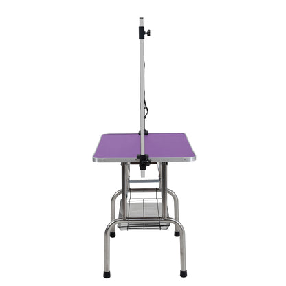 42" Folding Dog Pet Grooming Table Stainless Steel Frame Rubber Mat on Board with Adjustable Arm and Clamps pet dog Cat Grooming Table (PURPLE COLOR)