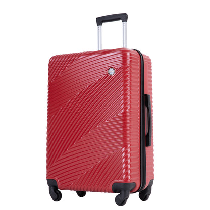 3 Piece Luggage Sets PC+ABS Lightweight Suitcase with Two Hooks, Spinner Wheels, (20/24/28) Red