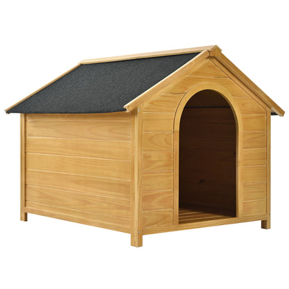 GO 51.18" L x 43.7" W x 37" H Large Size Wooden Dog House, Dog Crate For large dog breeds, Cabin Style Raised Dog Shelter with Asphalt Roof, Solid Wood, Weatherproof, Nature