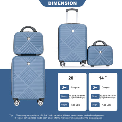 2Piece Luggage Sets ABS Lightweight Suitcase , Spinner Wheels,  (20/14) BLUE