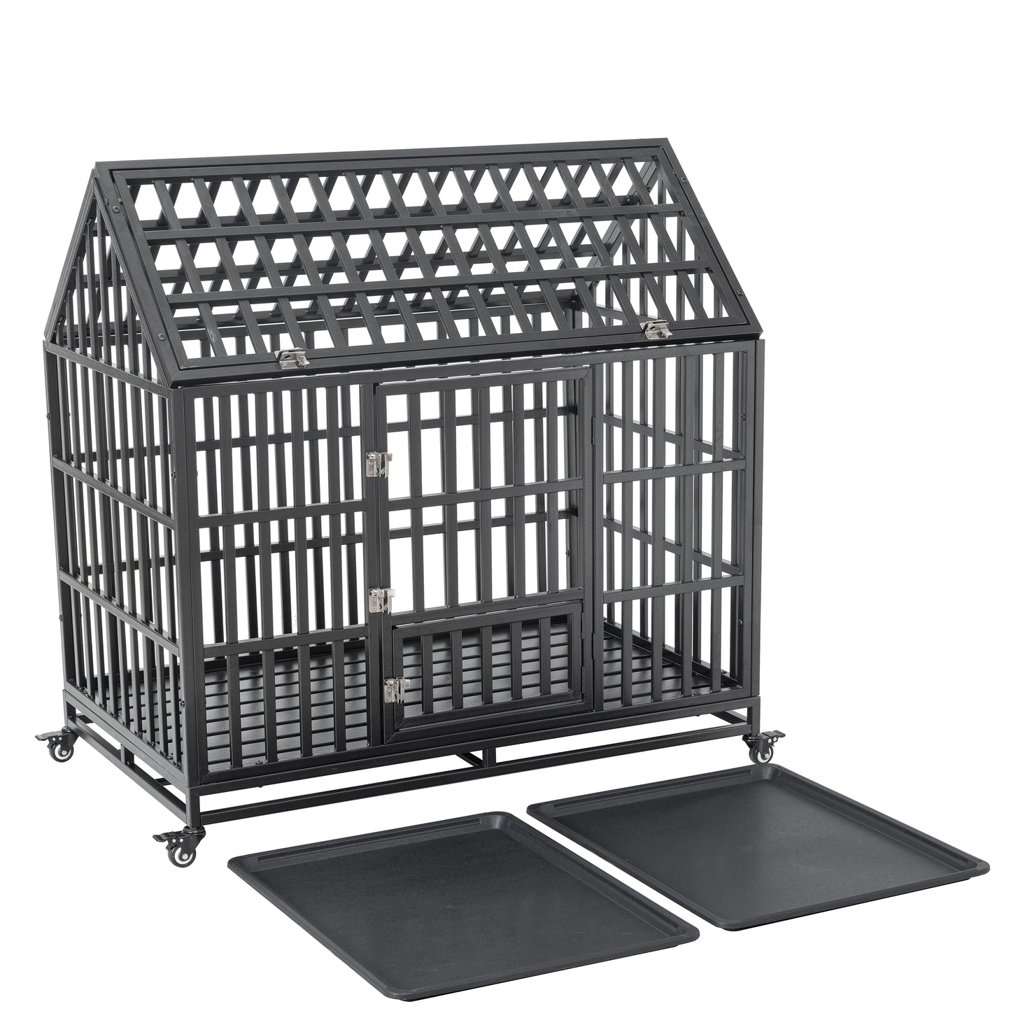 Heavy Duty Dog Cage  pet Crate with Roof & window on roof