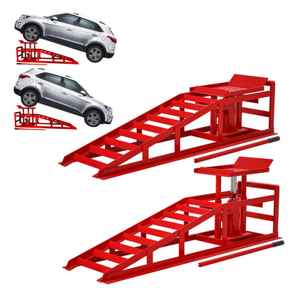 2 Pack Hydraulic Car Ramps 5T 11000lbs Low Profile Car Lift Service Ramps Truck Trailer Garage,Height Hydraulic Vehicle Ramps (Red)