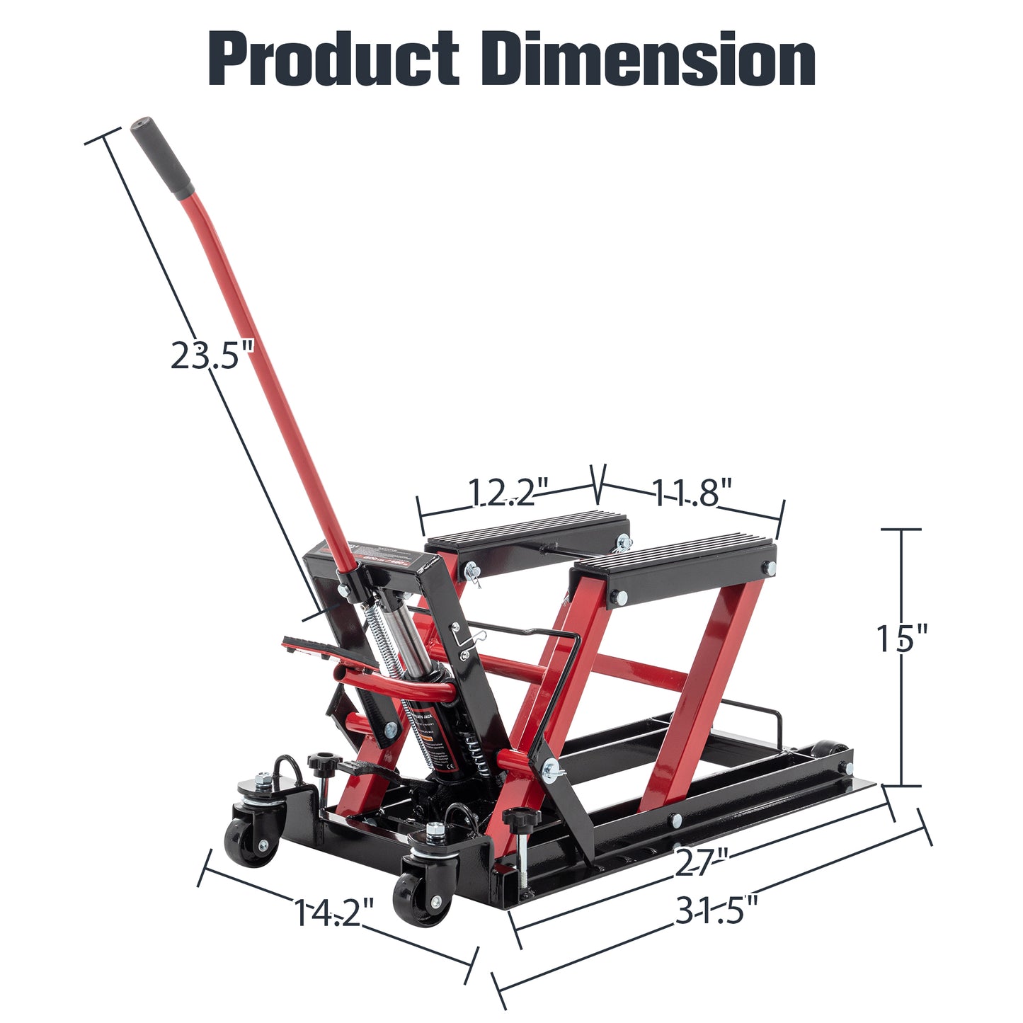 Hydraulic Motorcycle Lift Jack, 1500 LBS Capacity Foot-Operated Motorcycle Lift Table, ATV Scissor Lift Jack with 4.5" - 15" Lifting Range, Portable Motorcycle Lift Table with Wheels