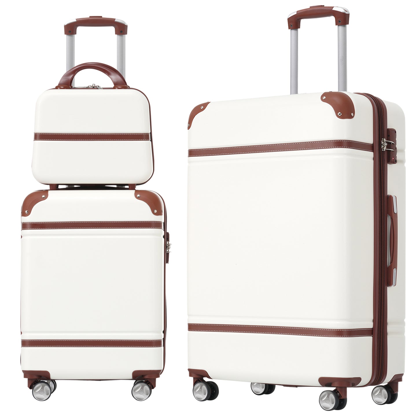 Hardshell Luggage Sets 3 Pieces 20"+28" Luggages and Cosmetic Case Spinner Suitcase with TSA Lock  Lightweight,White