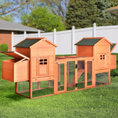 Outdoor Wooden Chicken Coop, 124" Large Hen Cage Rabbit House, Bunny Hutch with Ventilation Door, Removable Ramp Garden Backyard Pet House Chicken Nesting Box